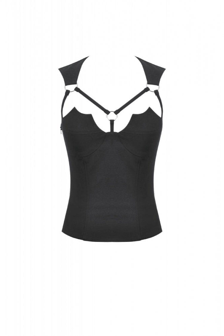 Black Cut-Out Ring Women's Punk Fitted Tank Top - Product - 3