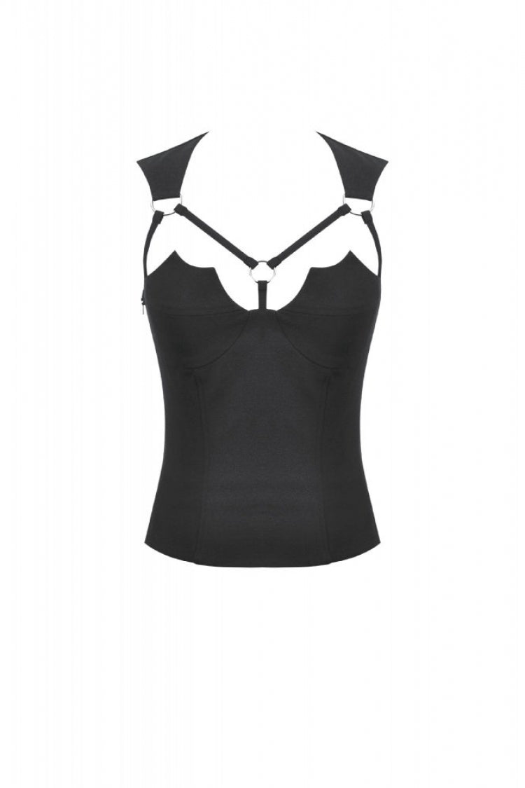 Black Cut-Out Ring Women's Punk Fitted Tank Top - Product - 3