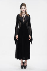 Black Velvet Mesh Splice Long Women's Gothic Dress - Product - 3