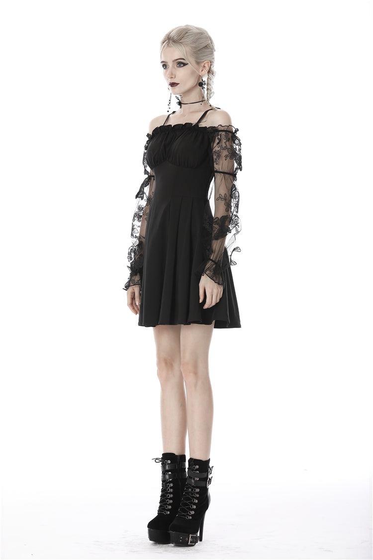 Black Sexy Off Shoulder Lace Long Sleeves Lace-Up Women's Gothic Graduation Dress - Product - 10