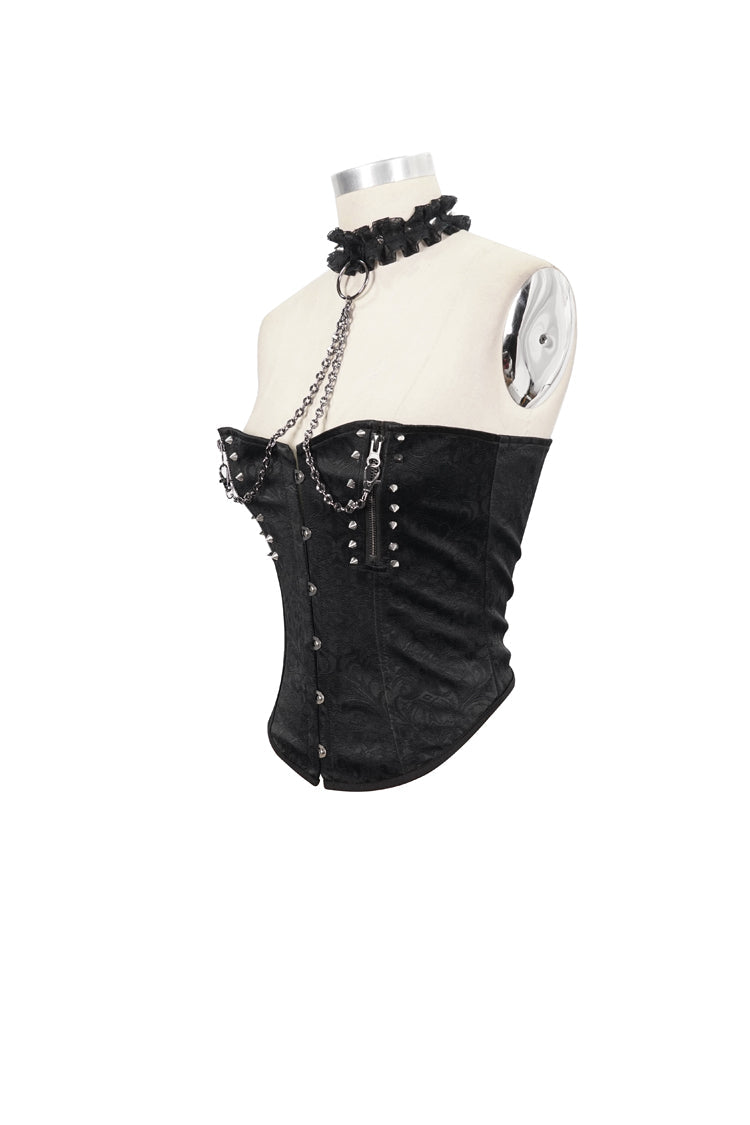 Black Leather Lace Necklace Metal Chain Rivet Women's Punk Corset Set - Product - 6
