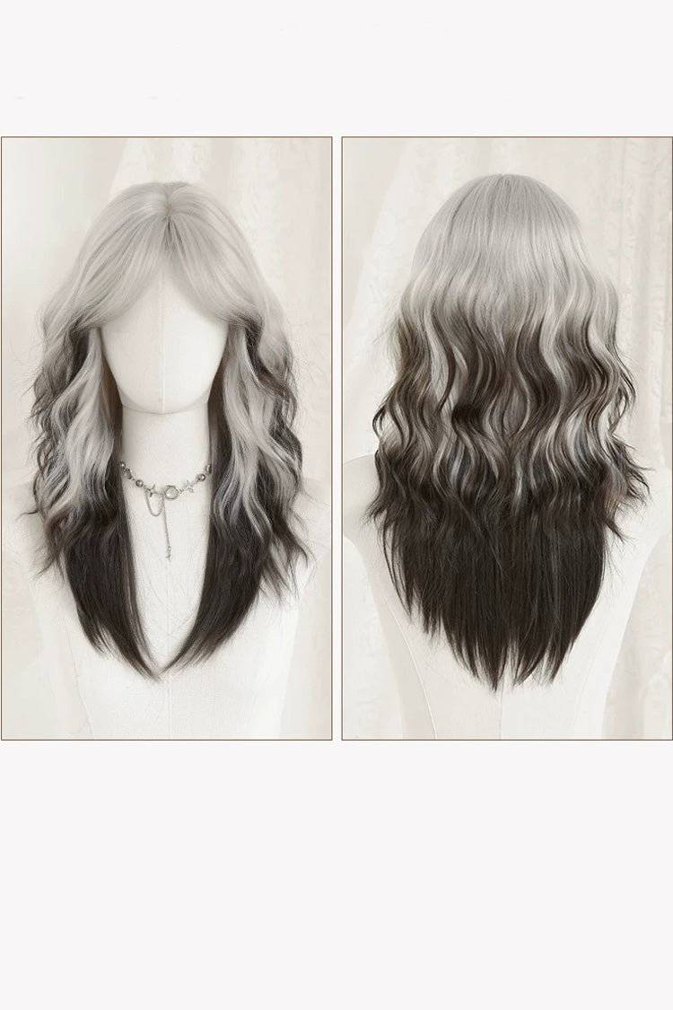 Silver Grey Ombre Wavy Wolf Cut Sweet Lolita Wig with Curtain Bangs - Product - 4