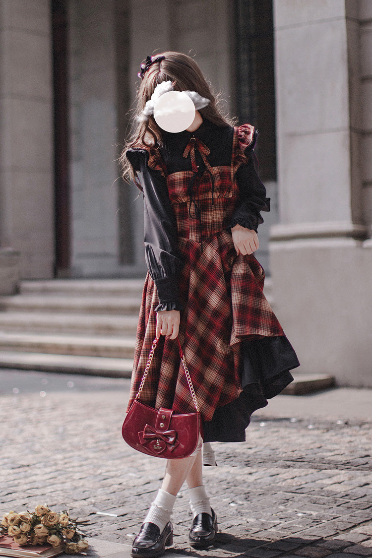 Red [Madeline] Print Ruffle Vintage Elegant Lolita Jumper Dress - Product - 9