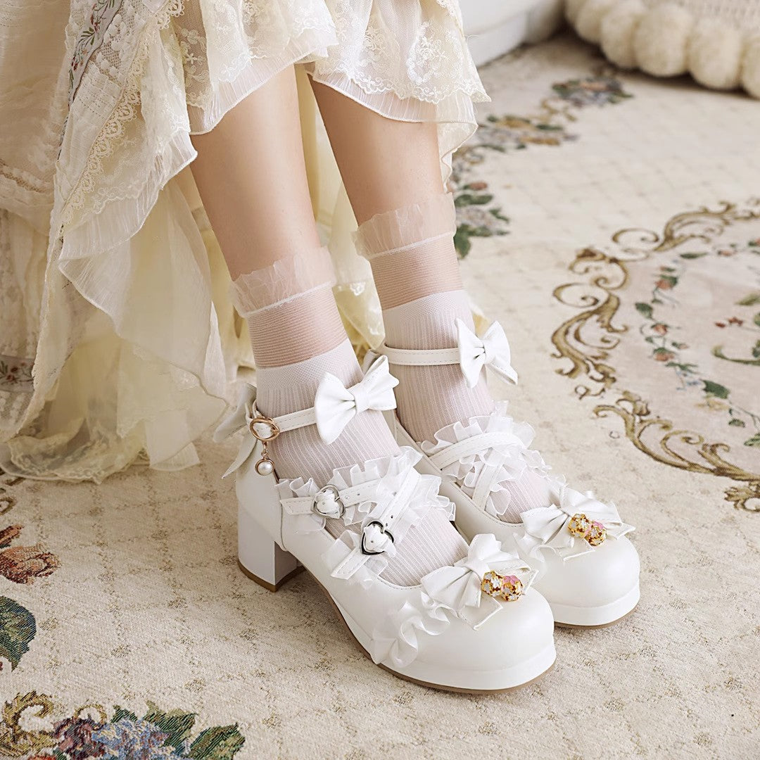 Sweet Stitching Lace Princess Lolita High Heels 4 Colors - White - 1