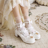 Sweet Stitching Lace Princess Lolita High Heels 4 Colors - White - 1