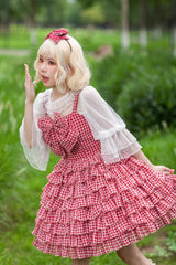 Multi-layer Plaid Print Ruffle Bowknot Sweet Lolita Tiered Dress 3 Colors - Product - 7