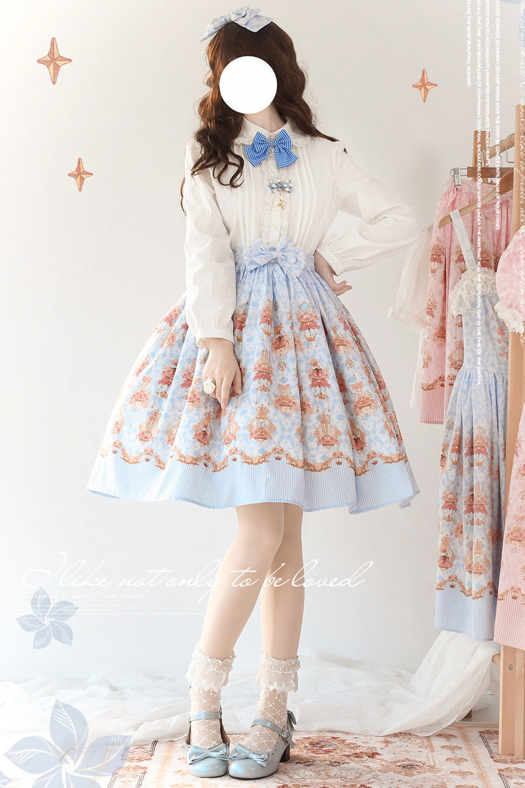 Blue [Rose Garden Rabbit] Print Ruffle Bowknot Sweet Lolita Dress - Product - 6