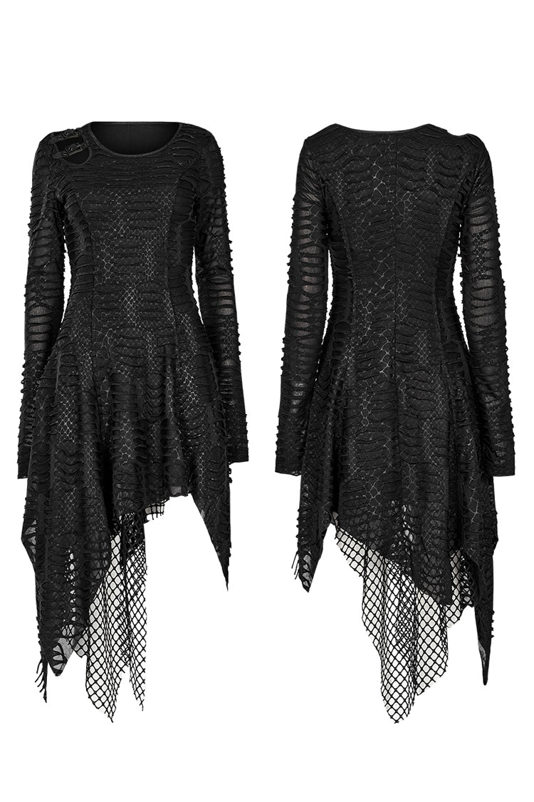 Black Hollow Irregular Ripped Women's Gothic Dress - Product - 5