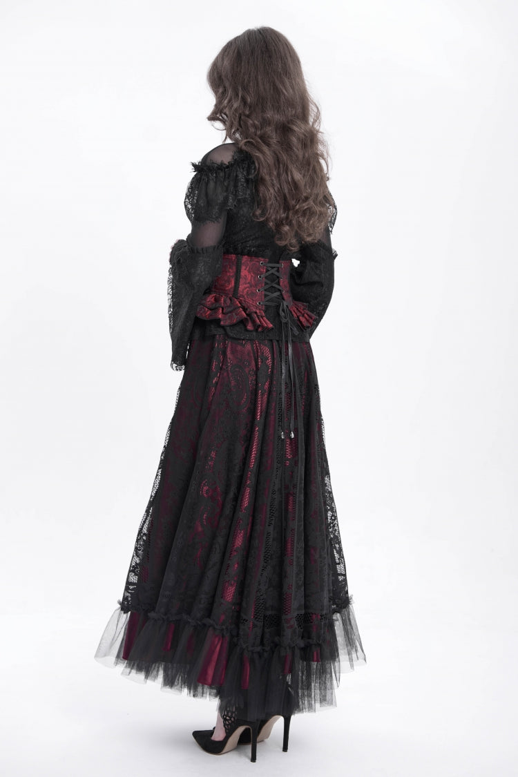Black/Red Printed Spliced Lace Lace-Up Slim Zippered Women's Gothic Palace Corset - Product - 3