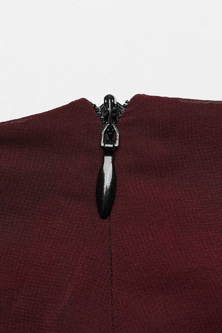 Black/Red Rivet Split Women's Gothic Skirt with Belt - Product - 8