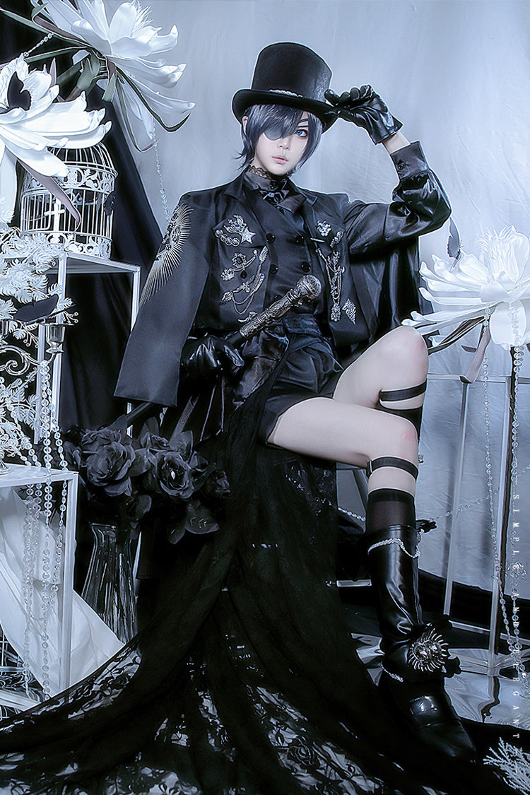 Black Butler in the Fog City Print Ouji Fashion Lolita Set - Black - 1