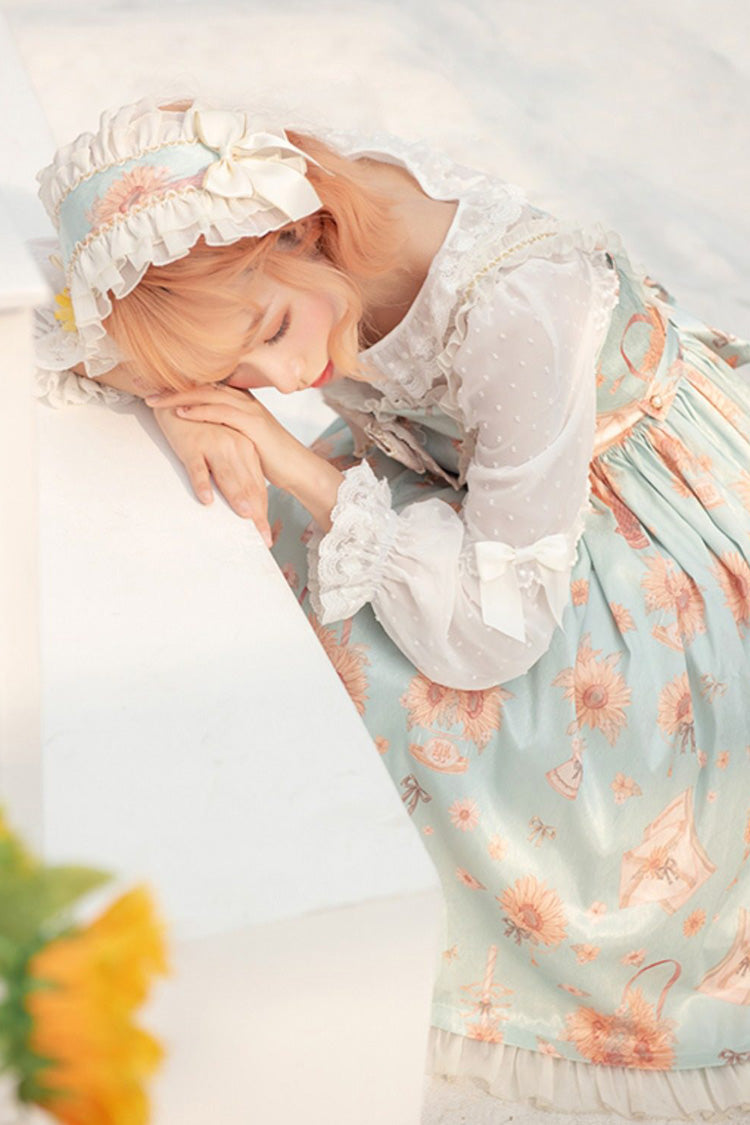 Green [Miss Sunflower] Sleeveless Printed Ruffled Bow Sweet Lolita Jsk Dress - Product - 4