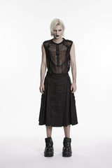 Black Studded Zippered  Big Pockets Pleated Men's Punk Skirt - Product - 2