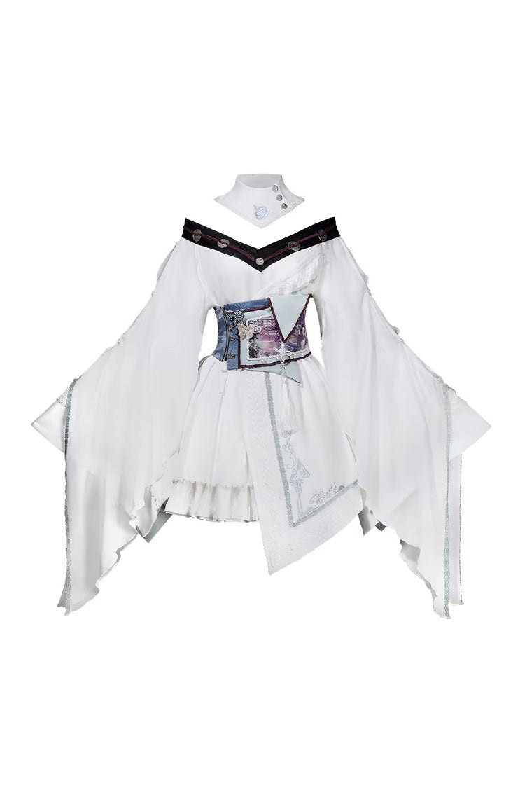 White [Dragon’s Breath Valley] Long Sleeves Ruffled Embroidered Asymmetric Chinese Style Gothic Lolita Dress - Product - 3