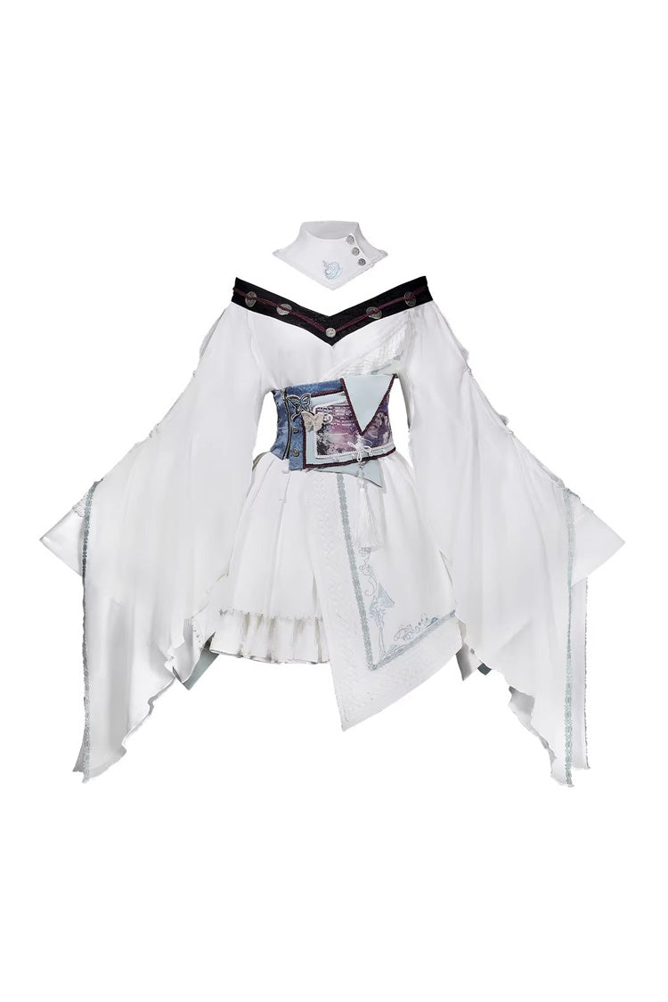 White [Dragon’s Breath Valley] Long Sleeves Ruffled Embroidered Asymmetric Chinese Style Gothic Lolita Dress - Product - 3