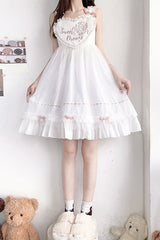 White Ruffled Shoulder Strap Heart Pattern Sweet Lolita JSK Dress - Product - 2