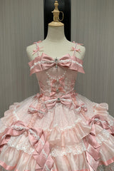 Pink [Gem Love] Sleeveless Triple-Layered Ruffle Bowknot Lace Sweet Ballet Lolita Jsk Dress - Product - 9