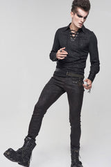 Black Gothic Pattern Decoration Tie Rope Design Knitted Elasticity Pullover Men's Shirt - Product - 11