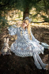 Light Blue Heart Print Bowknot Sweet Princess Alice Lolita Jsk Dress - Product - 4