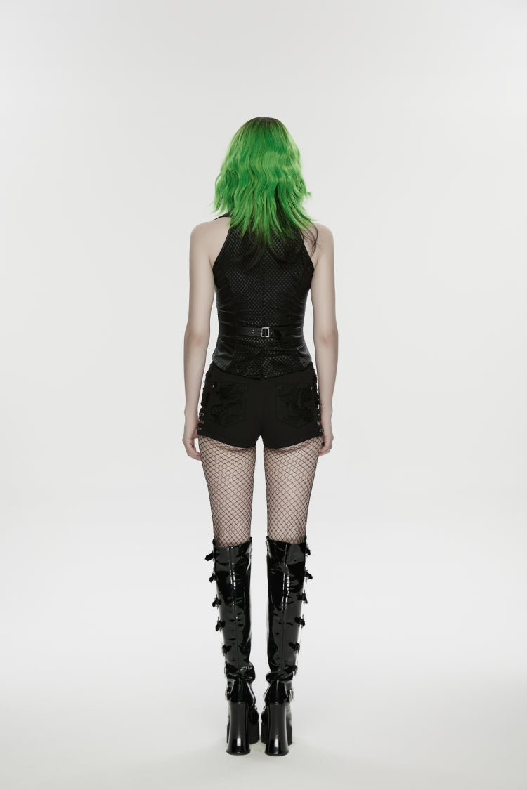 Black Ripped Studded Women's Punk Shorts - Product - 4