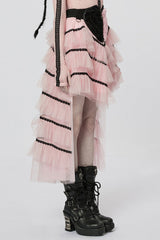 Heart Embroidery Skull Pendant Zipper Irregular Mesh Women's Gothic Skirt 2 Colors - Product - 2