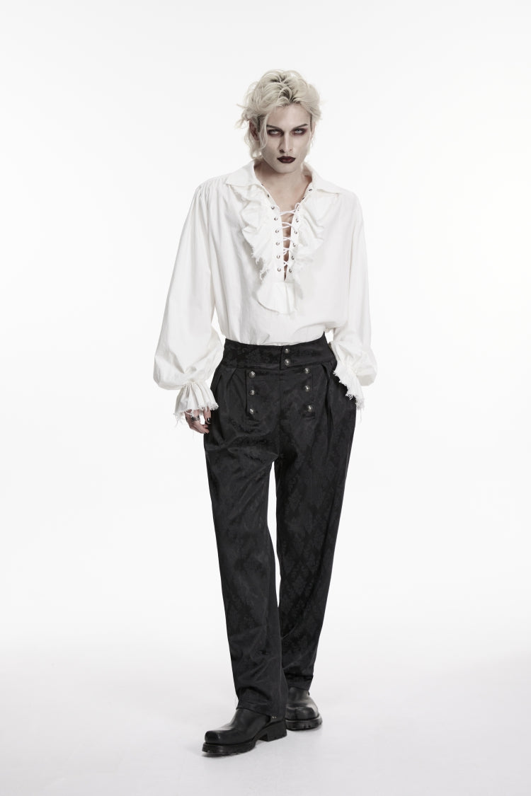 White Lapel Collar Long Lantern Sleeves Ruffled Lace-Up Women's Men's Gothic Luxurious Balletcore Shirt - Product - 6