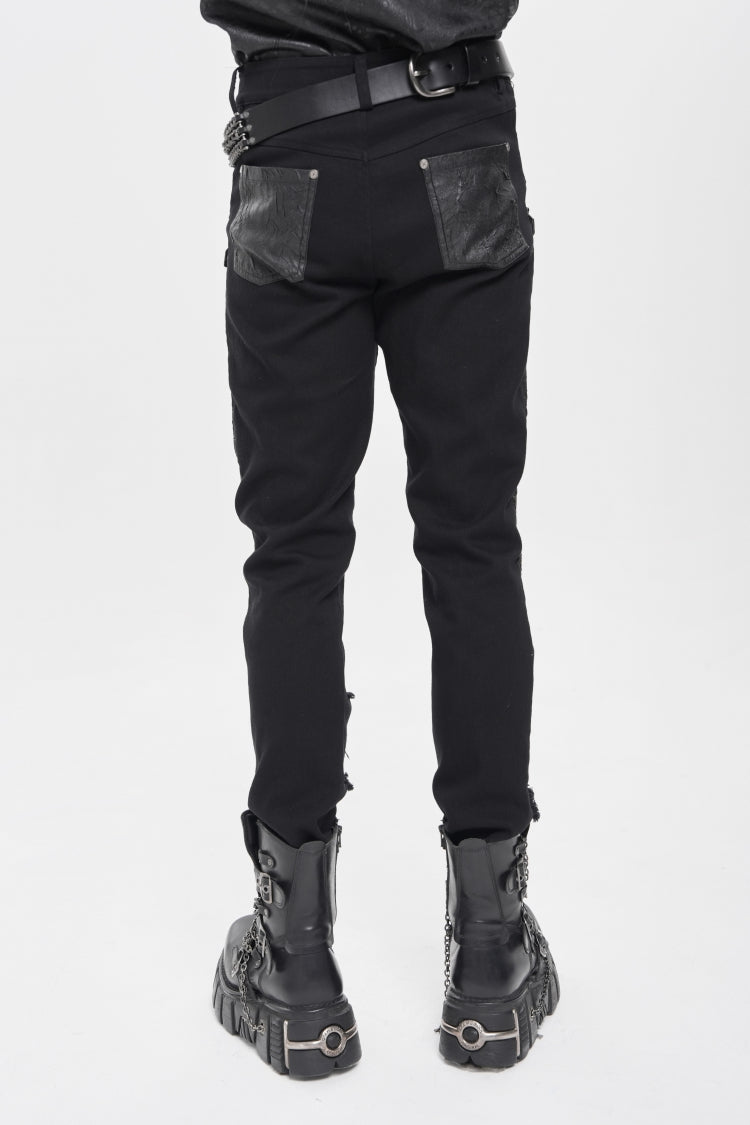 Black Ripped Buckle Straps Men's Punk Pants - Product - 7