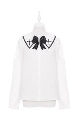 Black/Red [Showa Cake] Sleeveless Triple-Layered Ruffled Bow Lace-Up Witch Gothic Lolita Jsk Dress - White-Blouse - 12
