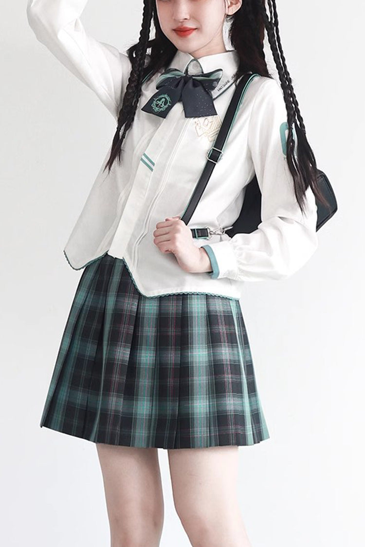 Blue/Green Plaid Print Sweet Japanese School Pleated Skirt - Blue/Green - 1