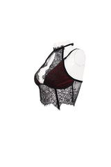 Red Velvet Chest Cutout Lace Hidden Side Zipper Sexy Women's Gothic Halter Lingerie - Product - 6