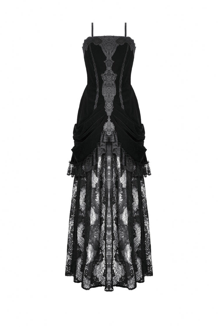 Black Women's Gothic Embroidered Lace Hem Ruched Slip Wedding Dress - Product - 3