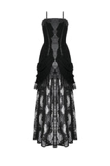 Black Women's Gothic Embroidered Lace Hem Ruched Slip Wedding Dress - Product - 3
