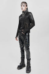 Black Long Sleeves Circuit Board Print Men's Punk Blouse - Product - 7
