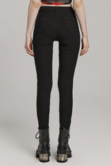 Black Hollow Stitching Irregular Mesh Women's Steampunk Pants - Product - 3