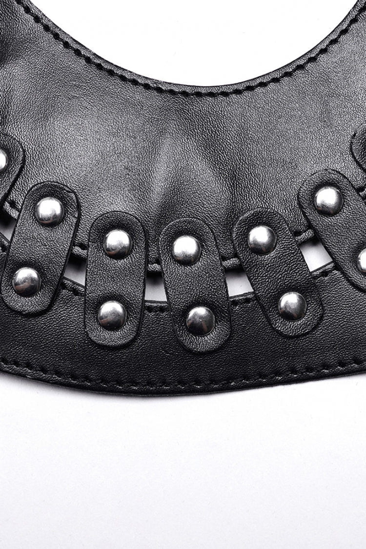Black Faux Leather Hollow Lace-Up Detachable Women's Steampunk Lingerie - Product - 8