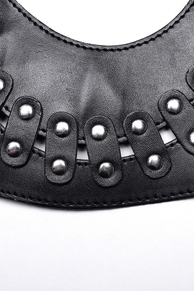 Black Faux Leather Hollow Lace-Up Detachable Women's Steampunk Lingerie - Product - 8