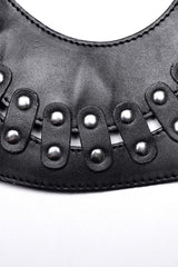Black Faux Leather Hollow Lace-Up Detachable Women's Steampunk Lingerie - Product - 8