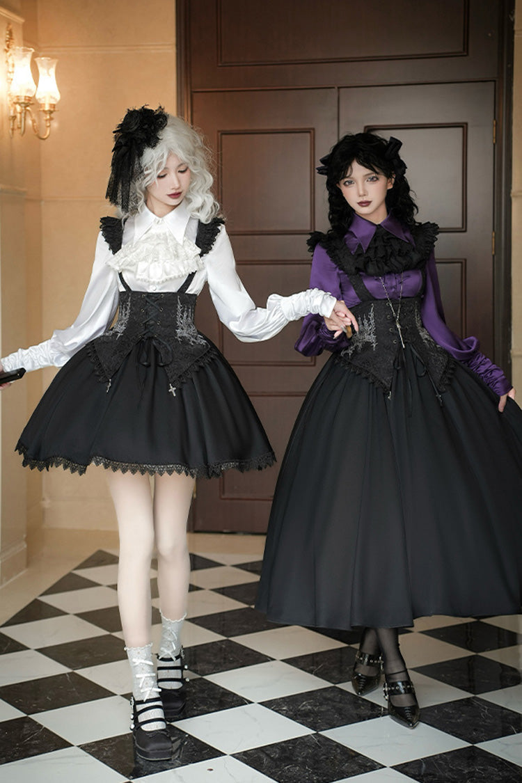 Black [Night of Thorns] Sleeveless Embroidery Lace-Up Gothic Lolita Strap Breast Support Dress 2 Versions - Product - 9