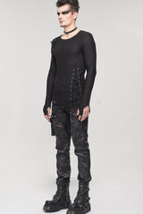 Black Gothic Asymmetry Drawstring Decoration Coarse Net Men's Shirt - Product - 5