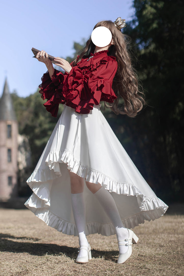 White [Day and Night Song] Long Sleeves Ruffle Ouji Gothic Lolita Skirt Pants - Product - 16