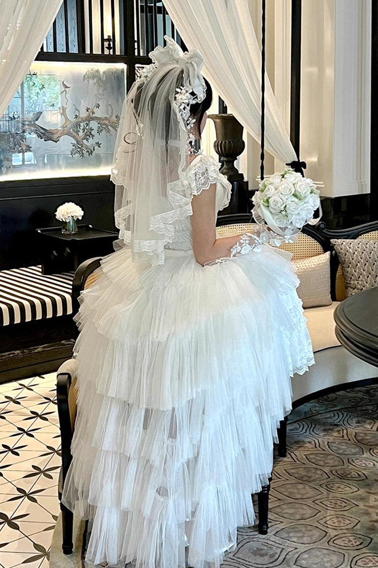 White [Jewelry Love Story] Halterneck Ruffle Hanayome Bowknot Lace Gothic Lolita Dress - Product - 4