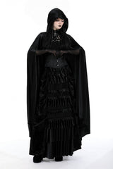 Black Cross Zippered Floral Embroidered Women's Gothic Cloak with Hood - Product - 8