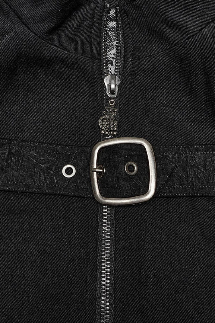 Black Stand Collar Sleeveless Stitching Buckle Decoration Mens Steampunk Vest - Product - 7