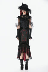 Black Sleeveless Ruffled Lace Spliced Mesh Women's Gothic Cape - Product - 9