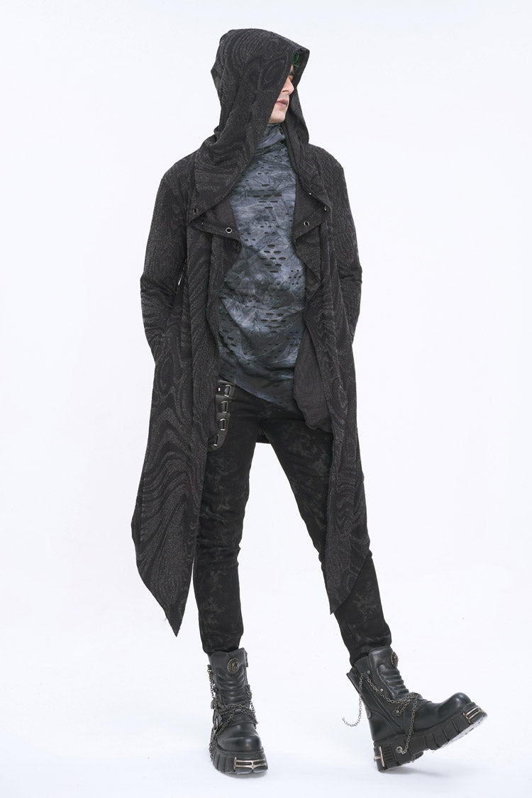 Black Lrregular Back Multi Chain Long Men's Gothic Coat With Hood - Product - 4