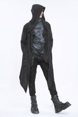 Black Lrregular Back Multi Chain Long Men's Gothic Coat With Hood - Product - 4