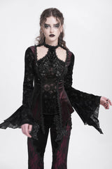 Red Long Trumpet Sleeves Jacquard Cutout Women's Gothic Blouse - Product - 4