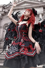 Black/Red Bat Print Ruffle Cardigan Gothic Lolita Jsk Dress - Product - 3