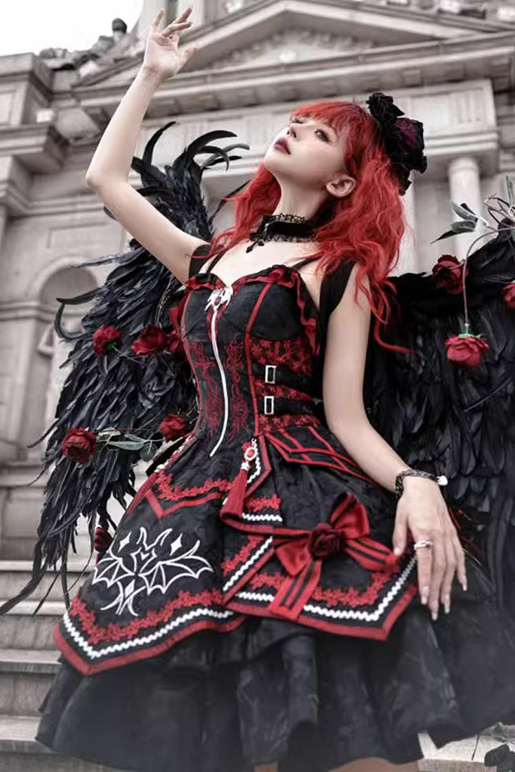 Black/Red Bat Print Ruffle Cardigan Gothic Lolita Jsk Dress - Product - 3