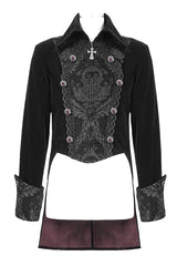 Black Court Pattern Lapel Collar Velvet Mens Gothic Coat - Product - 4